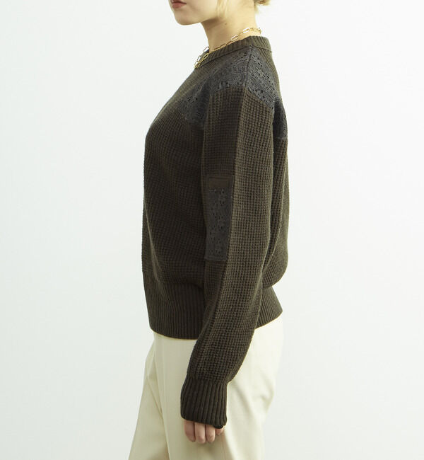 SOFFITTO「レースパッチ付きワッフルニット」|ニット・セーター|