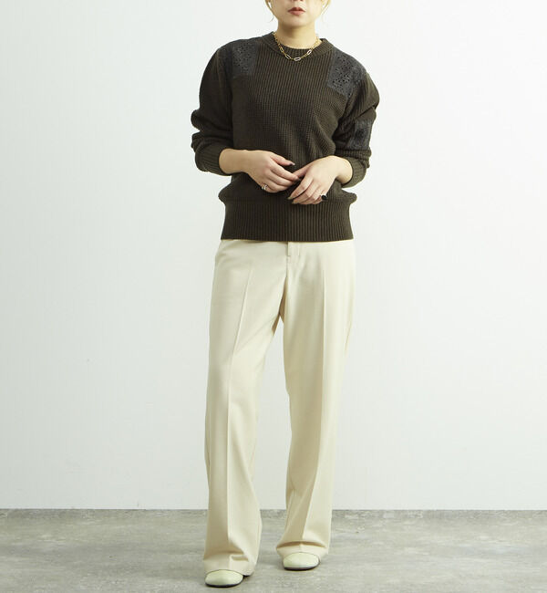 SOFFITTO「レースパッチ付きワッフルニット」|ニット・セーター|