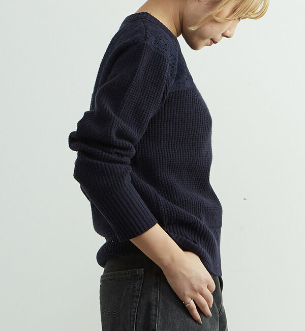 SOFFITTO「レースパッチ付きワッフルニット」|ニット・セーター|