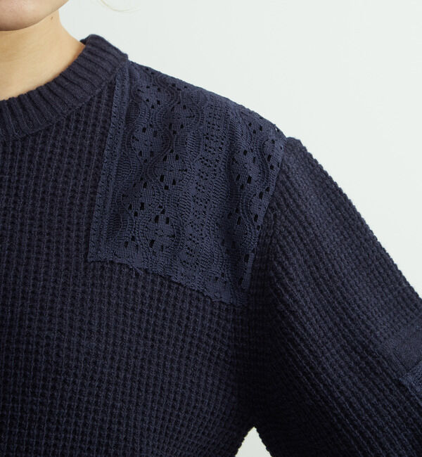 SOFFITTO「レースパッチ付きワッフルニット」|ニット・セーター|