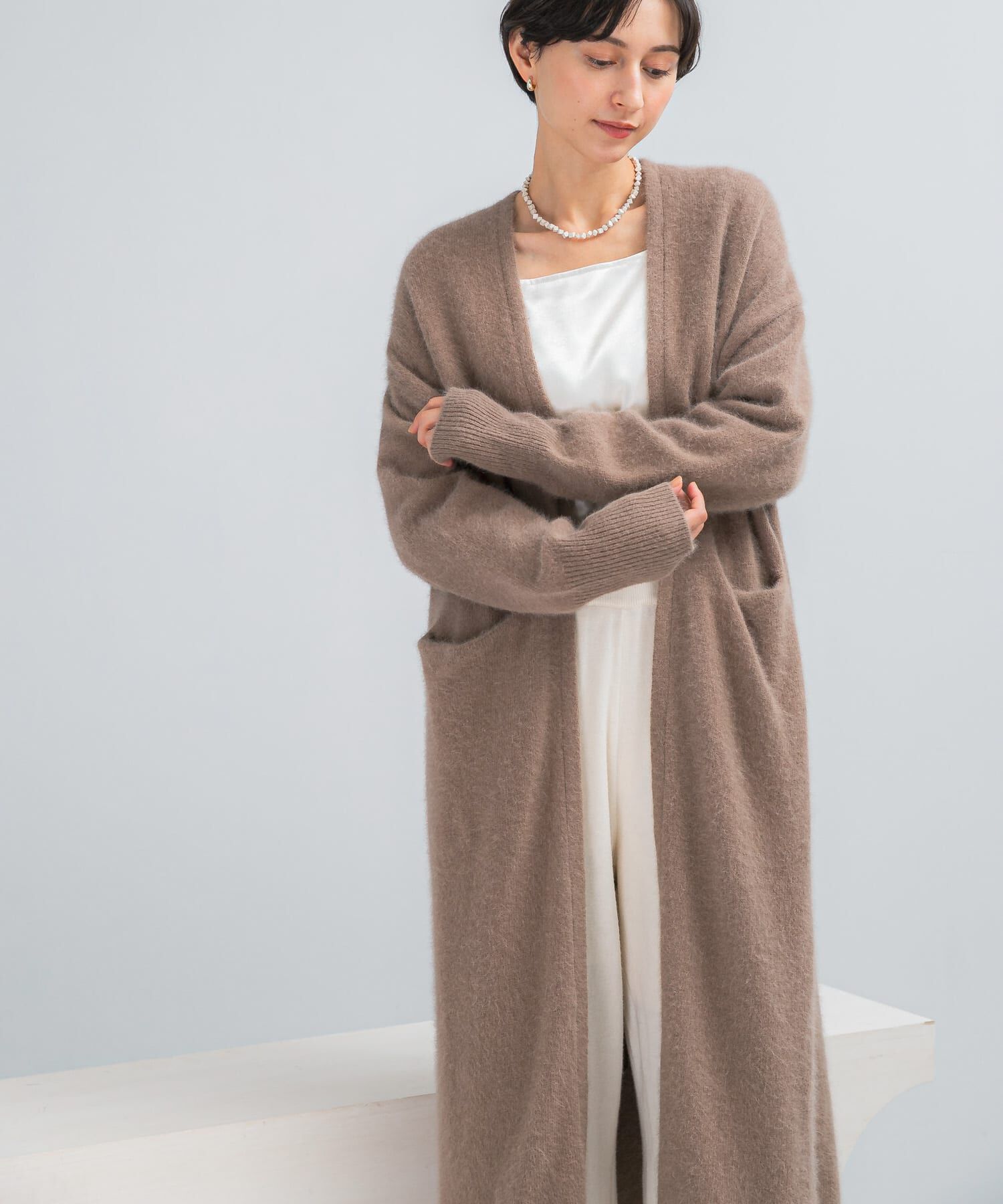 URBAN RESEARCH ROSSO「ファーニットロングガウン」|カーディガン|ベージュ