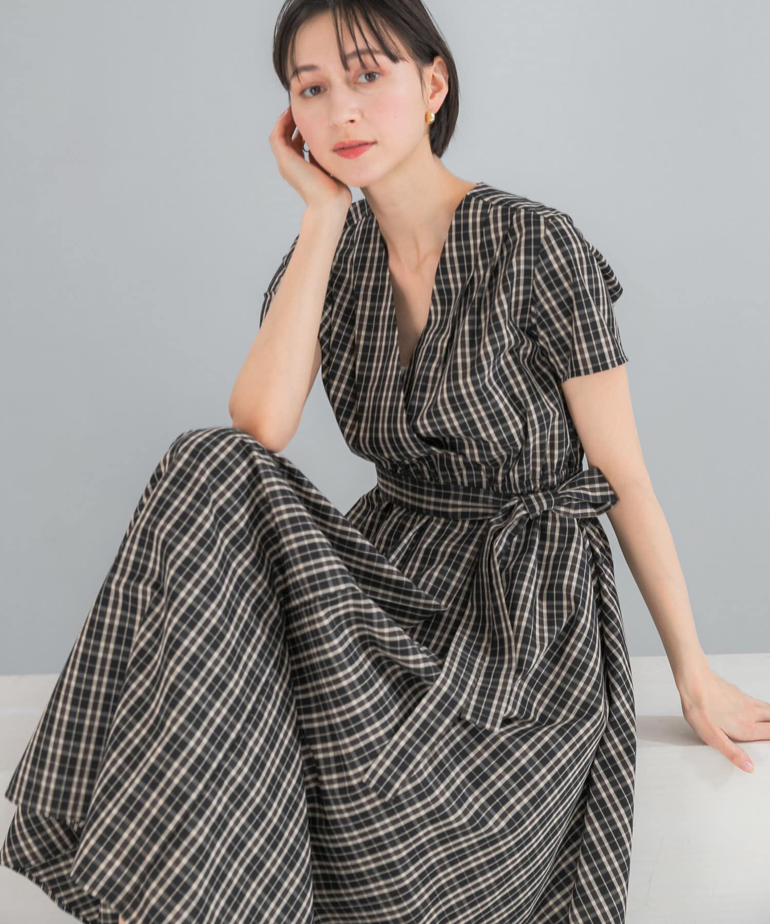 URBAN RESEARCH ROSSO「『WEB/一部店舗限定』チェックカシュクールワンピース」|ワンピース|