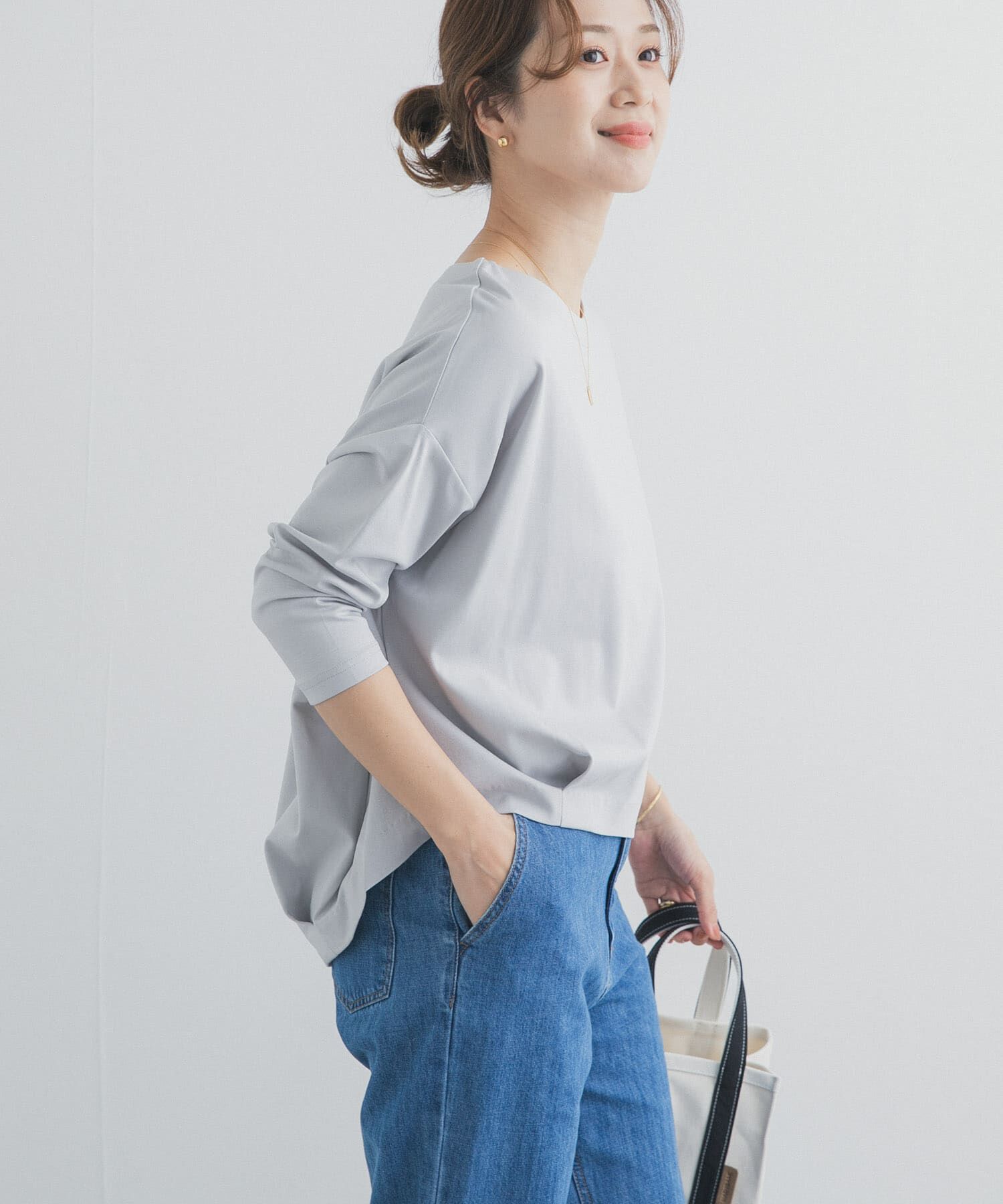 URBAN RESEARCH DOORS「コットンバックタック7分袖プルオーバー」|Tシャツ・カットソー|ブルー系その他