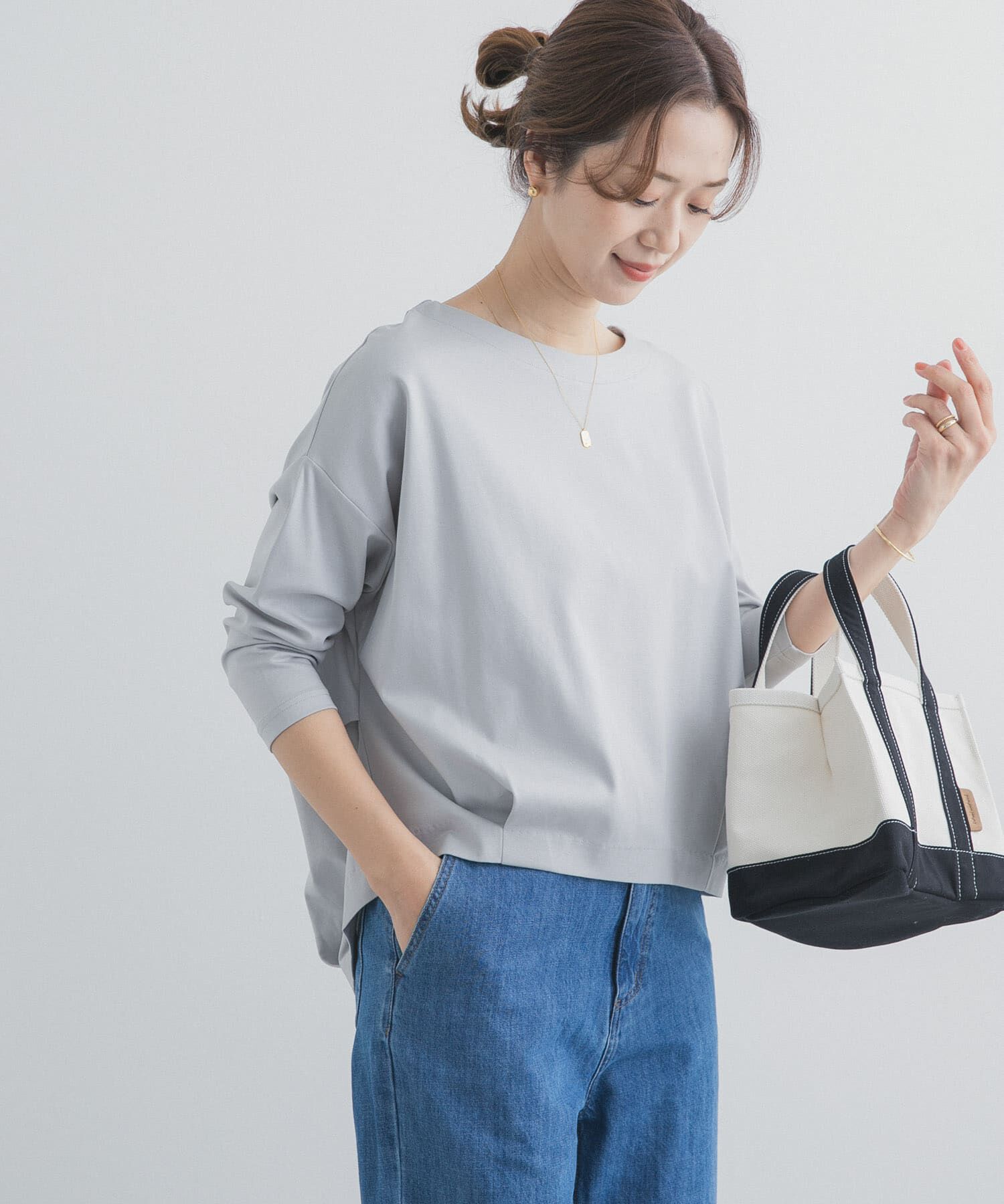 URBAN RESEARCH DOORS「コットンバックタック7分袖プルオーバー」|Tシャツ・カットソー|