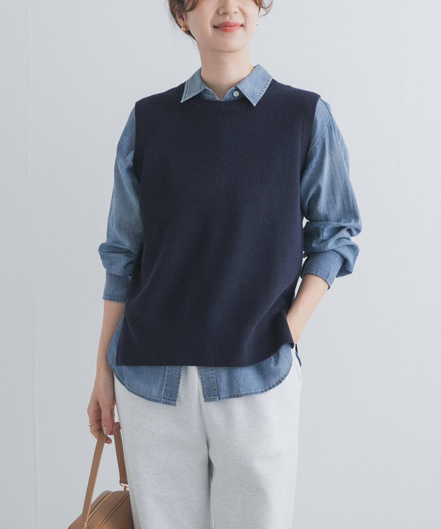 URBAN RESEARCH DOORS「リネンコットンKNITベスト」|ベスト・ジレ|ネイビー