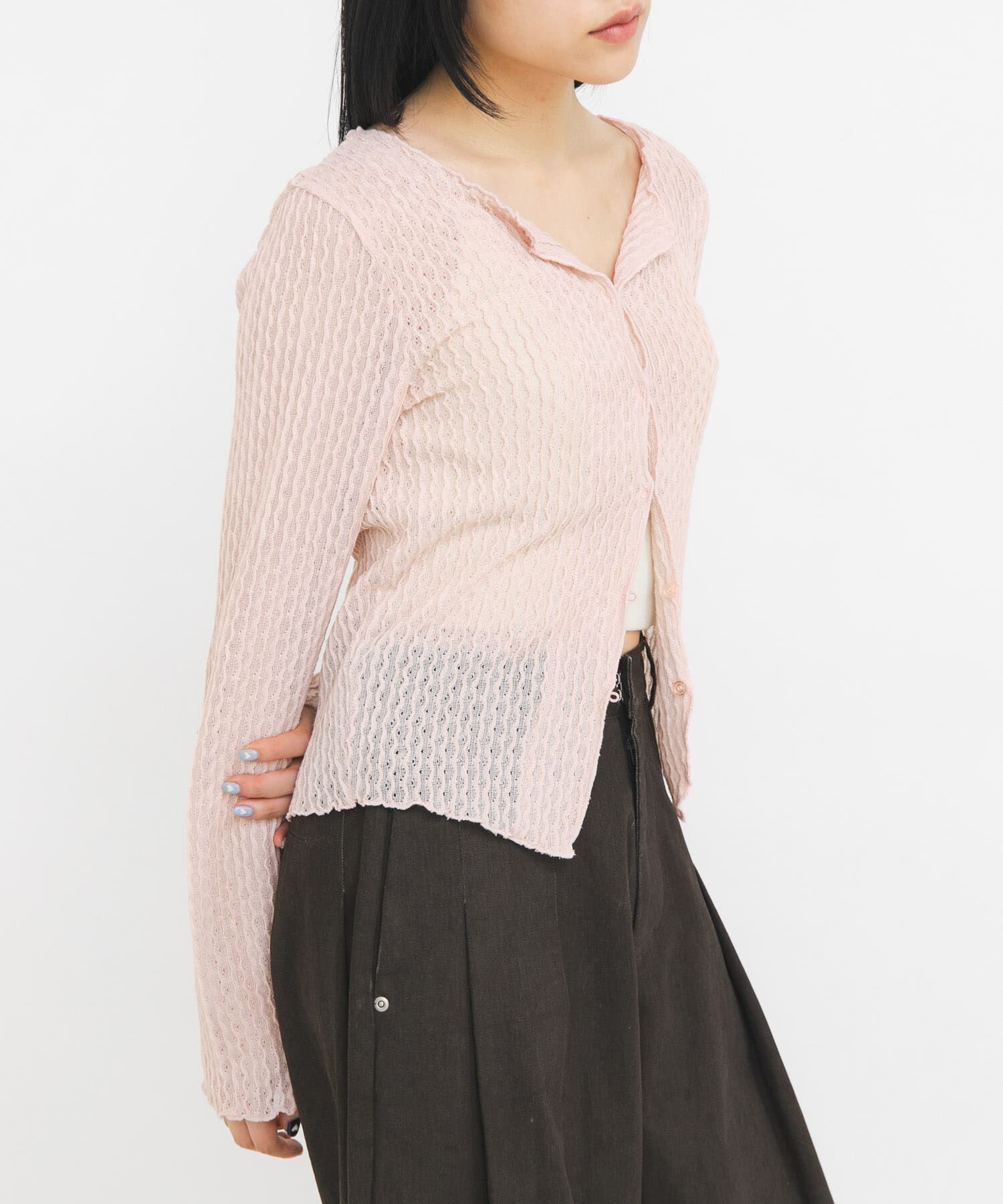  「フロントオープンアイレットカットソー」|Tシャツ・カットソー|ピンク