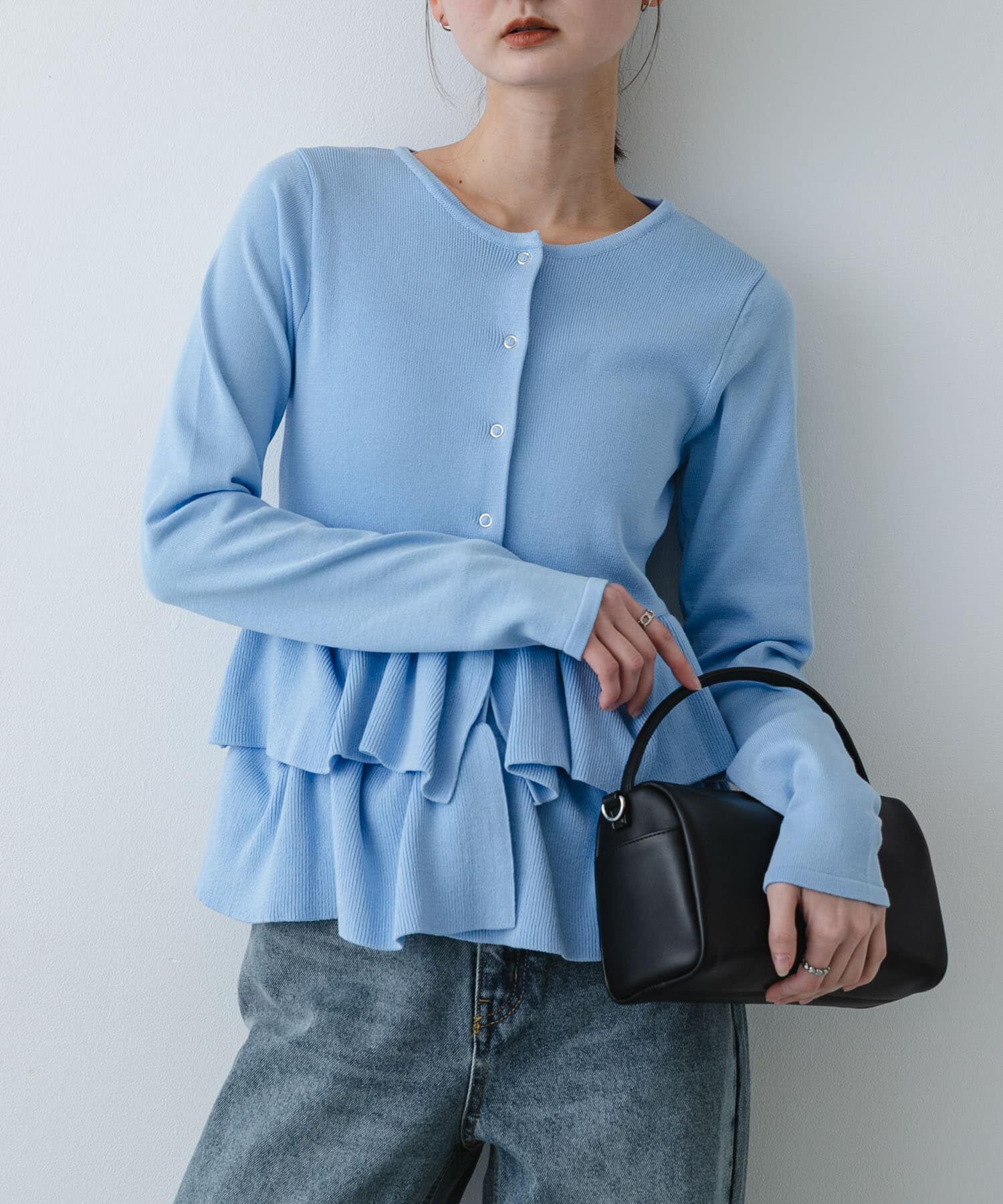 SENSE OF PLACE by URBAN RESEARCH「『洗濯可』ウェーブペプラムニットカーディガン」|カーディガン|ライトブルー