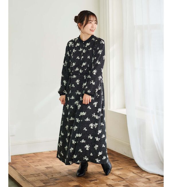le.coeur blanc「ドット&times;フラワーサテンワンピース」|ワンピース|