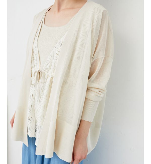  「《手洗い可能》シアーミドル丈カーディガン」|カーディガン|ベージュ