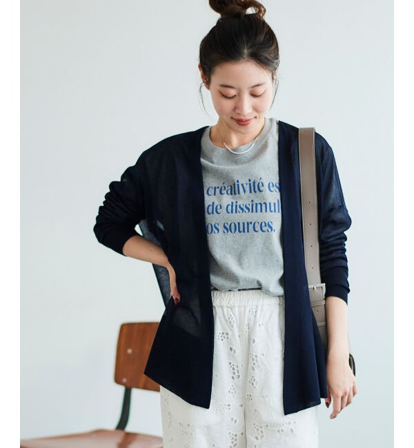  「《手洗い可能》シアーミドル丈カーディガン」|カーディガン|ネイビー