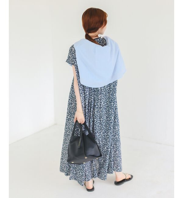  「《手洗い可能》フラワープリントネックギャザーワンピース」|ワンピース|