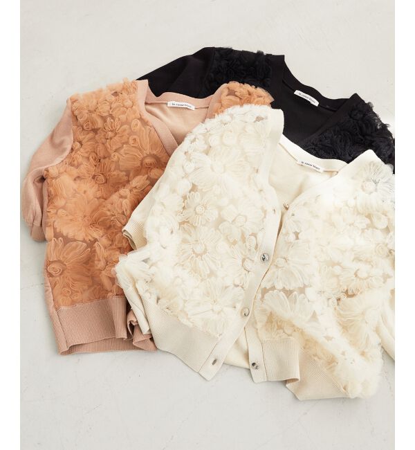  「チュール刺繍ハーフスリーブカーディガン」|カーディガン|