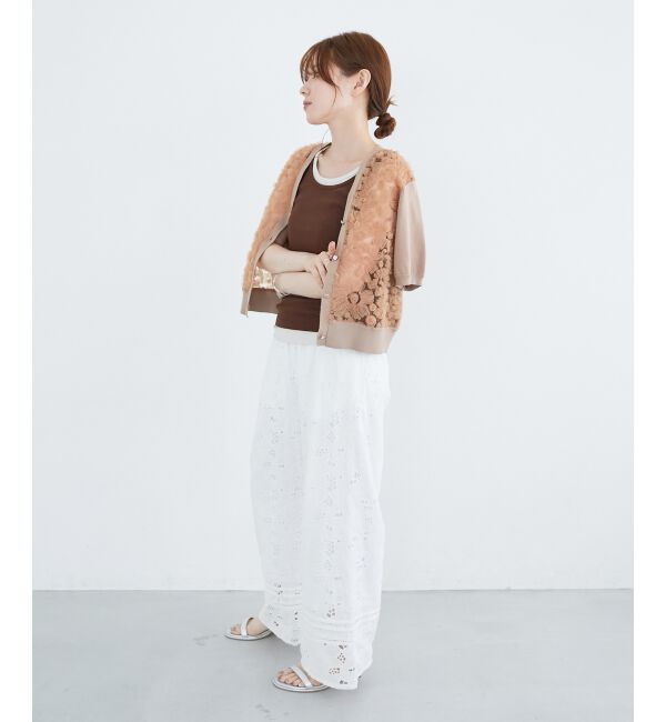  「チュール刺繍ハーフスリーブカーディガン」|カーディガン|