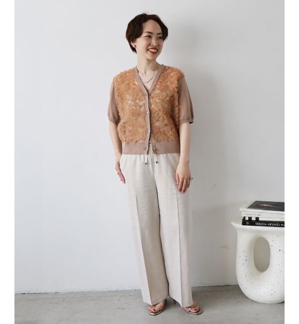  「チュール刺繍ハーフスリーブカーディガン」|カーディガン|