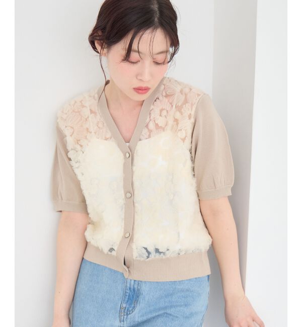  「チュール刺繍ハーフスリーブカーディガン」|カーディガン|
