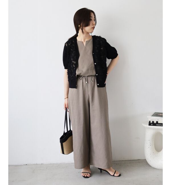  「チュール刺繍ハーフスリーブカーディガン」|カーディガン|