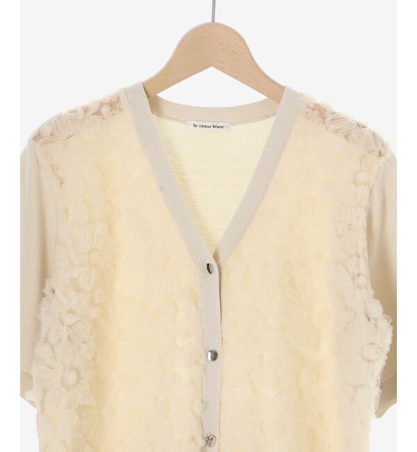  「チュール刺繍ハーフスリーブカーディガン」|カーディガン|