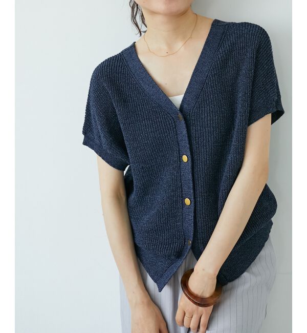  「ペーパーヤーン畦編み2WAYニット」|ニット・セーター|ネイビー