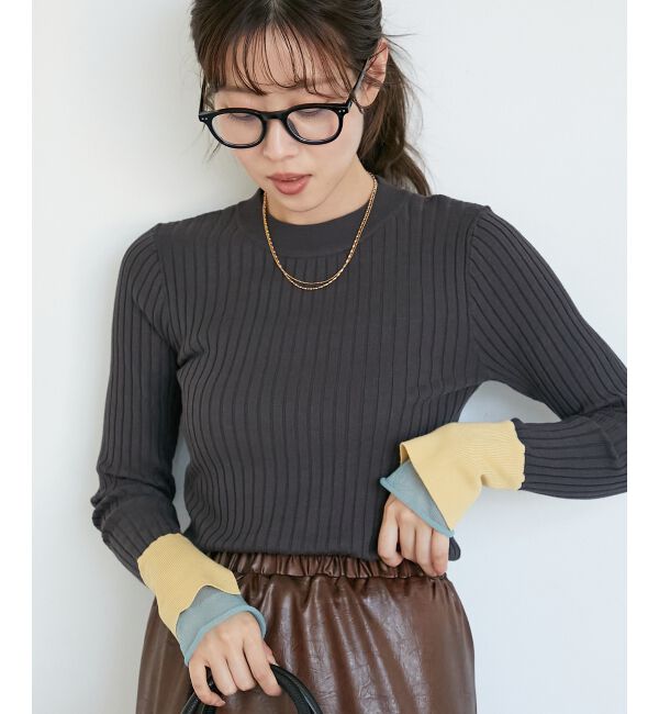  「《WEB限定アイテム》レイヤードカフス配色リブニット」|ニット・セーター|