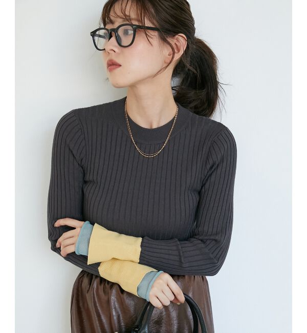  「《WEB限定アイテム》レイヤードカフス配色リブニット」|ニット・セーター|