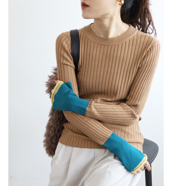  「《WEB限定アイテム》レイヤードカフス配色リブニット」|ニット・セーター|キャメル