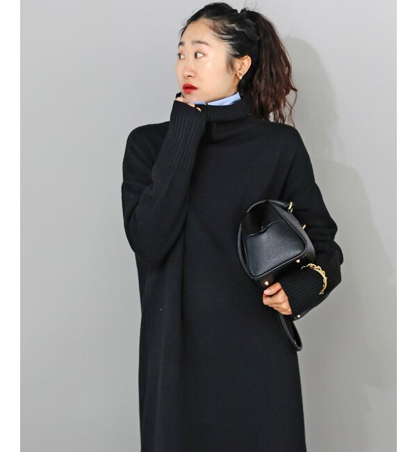  「ネックが選べるニットワンピース」|ワンピース|ブラック柄