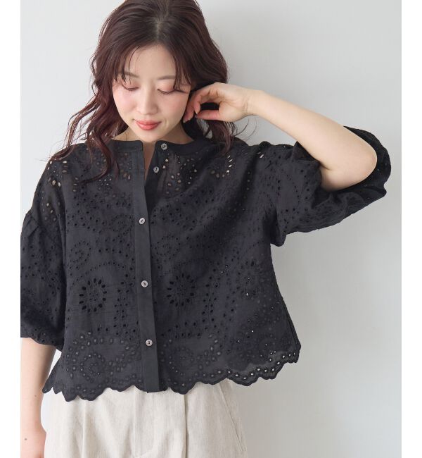  「カットワーク刺繍バルーンスリーブブラウス」|シャツ・ブラウス|