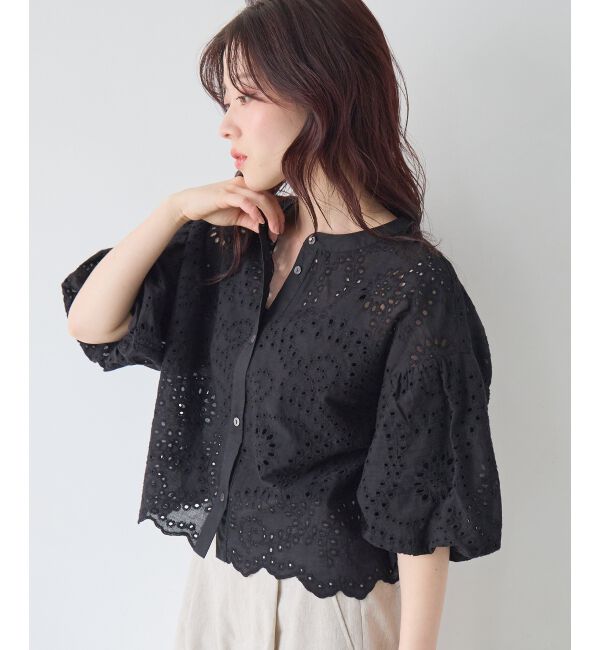  「カットワーク刺繍バルーンスリーブブラウス」|シャツ・ブラウス|