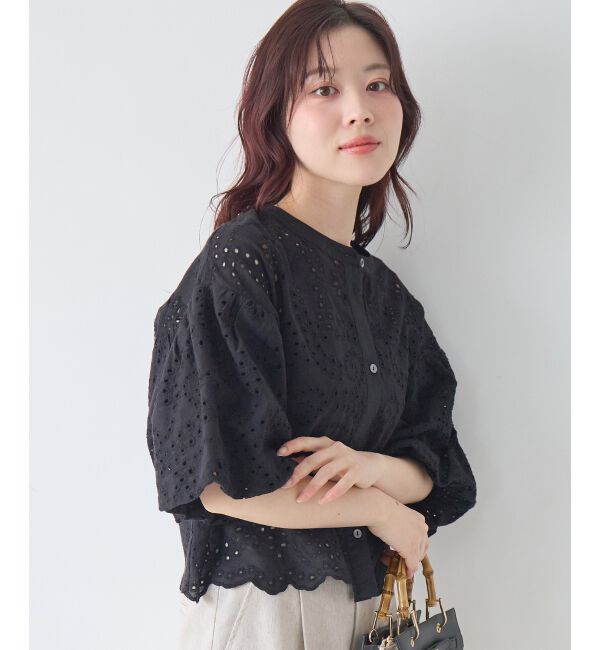  「カットワーク刺繍バルーンスリーブブラウス」|シャツ・ブラウス|