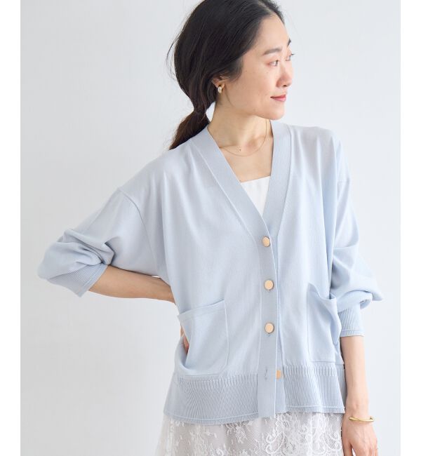 「ウォッシャブル刺繍Vネックカーデ」|カーディガン|サックス