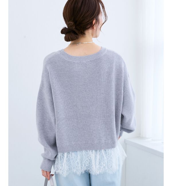  「裾レース畦編みニットプルオーバー」|ニット・セーター|