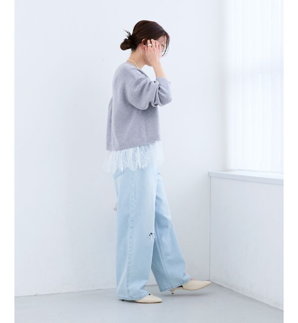  「裾レース畦編みニットプルオーバー」|ニット・セーター|