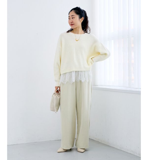  「裾レース畦編みニットプルオーバー」|ニット・セーター|