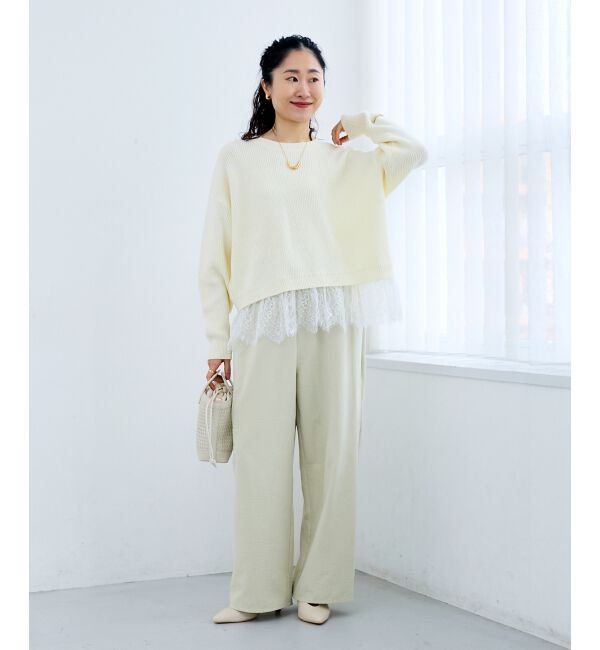  「裾レース畦編みニットプルオーバー」|ニット・セーター|