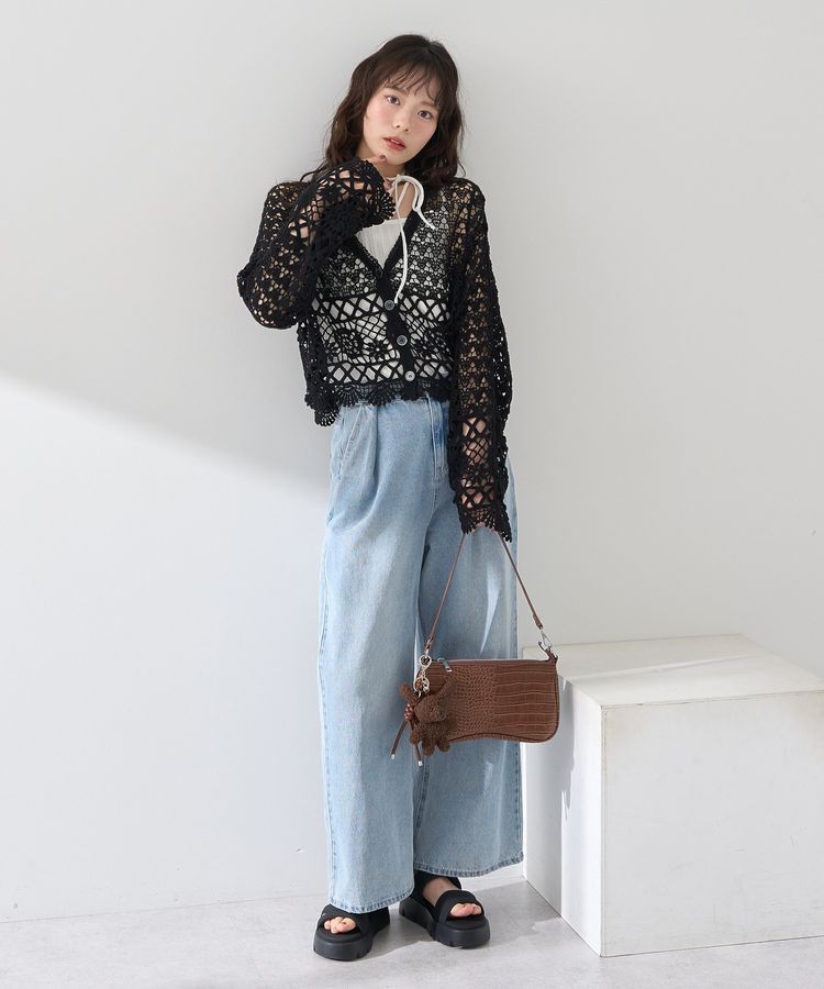 earth music&ecology「クロシェ風Vネックカーディガン」|カーディガン|