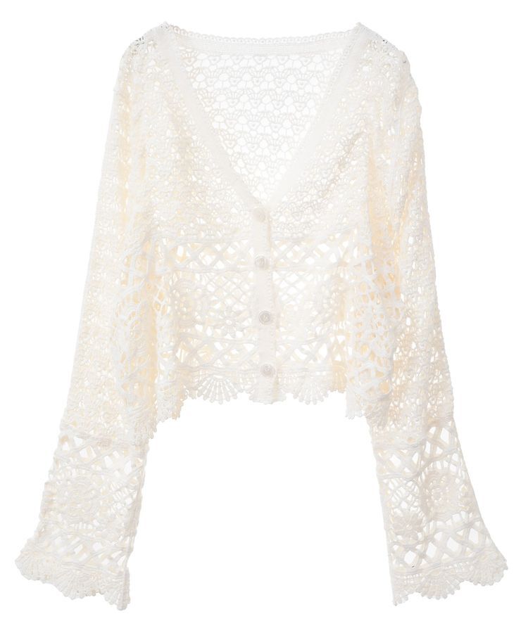 earth music&ecology「クロシェ風Vネックカーディガン」|カーディガン|