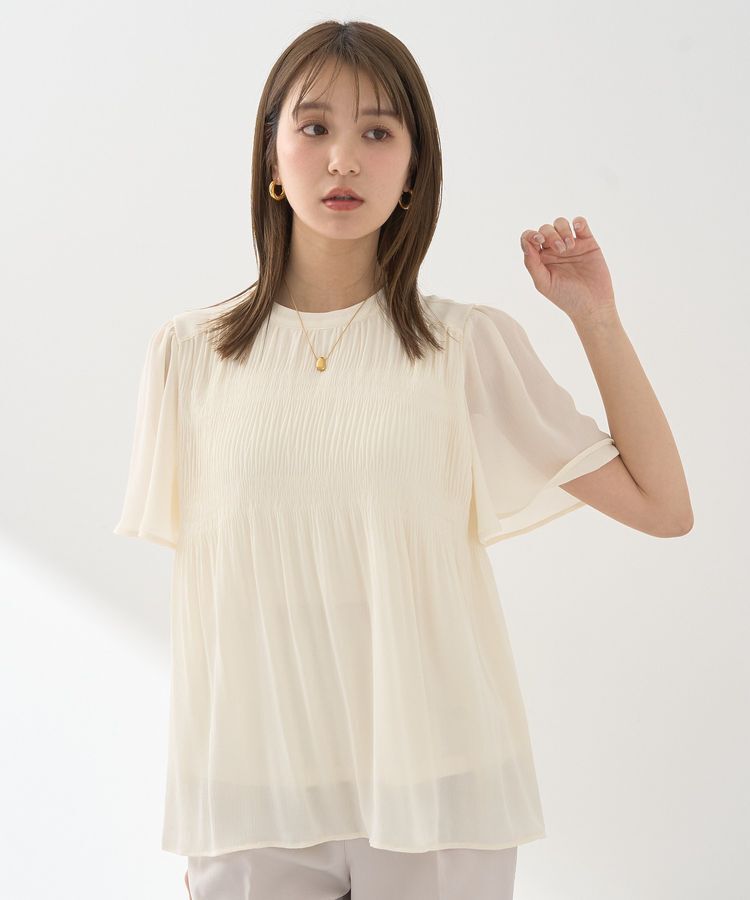 earth music&ecology「マジョリカプリーツ半袖ブラウス」|シャツ・ブラウス|