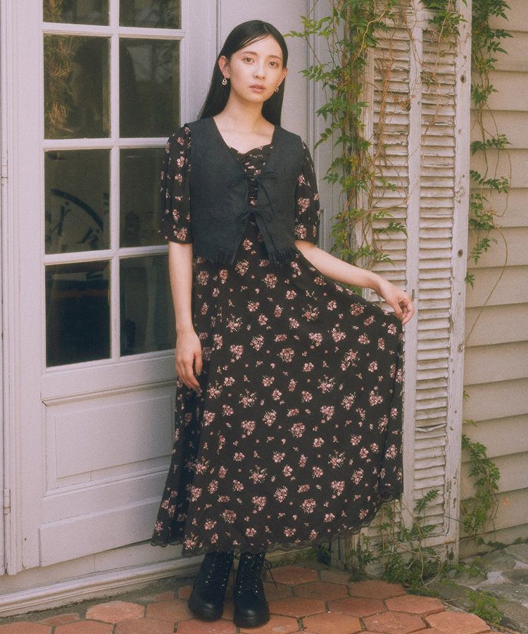 earth music&ecology「スウェード調フリンジベスト」|ベスト・ジレ|