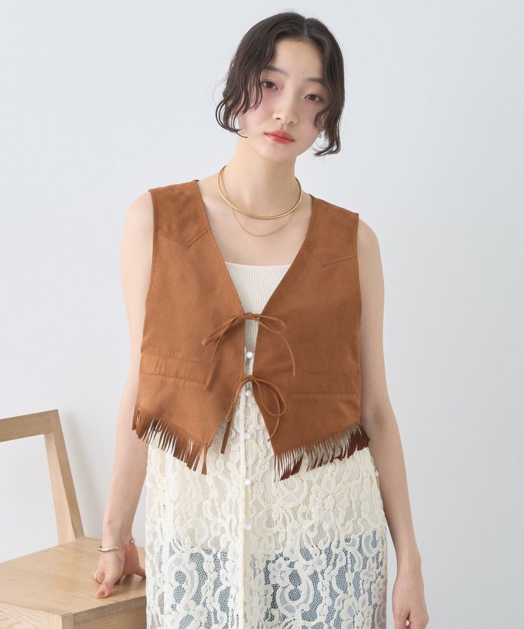 earth music&ecology「スウェード調フリンジベスト」|ベスト・ジレ|
