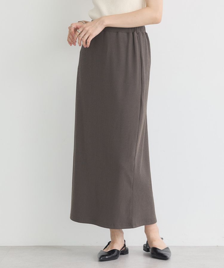 earth music&ecology「カットリブナロースカート」|タイト|Charcoal Gray