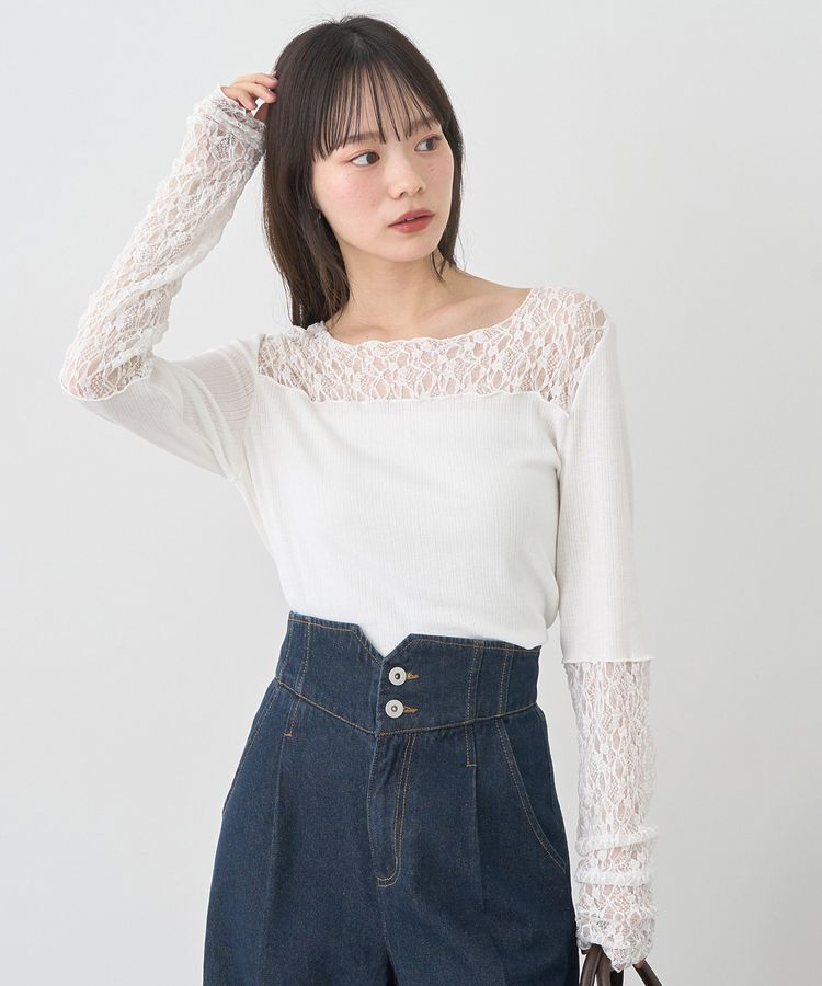 earth music&ecology「レース&times;アイレットプルオーバー」|Tシャツ・カットソー|