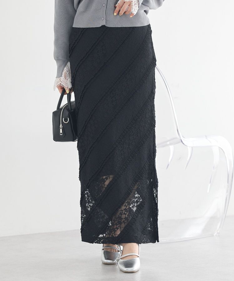 earth music&ecology「総レースナロースカート」|スカート|Black