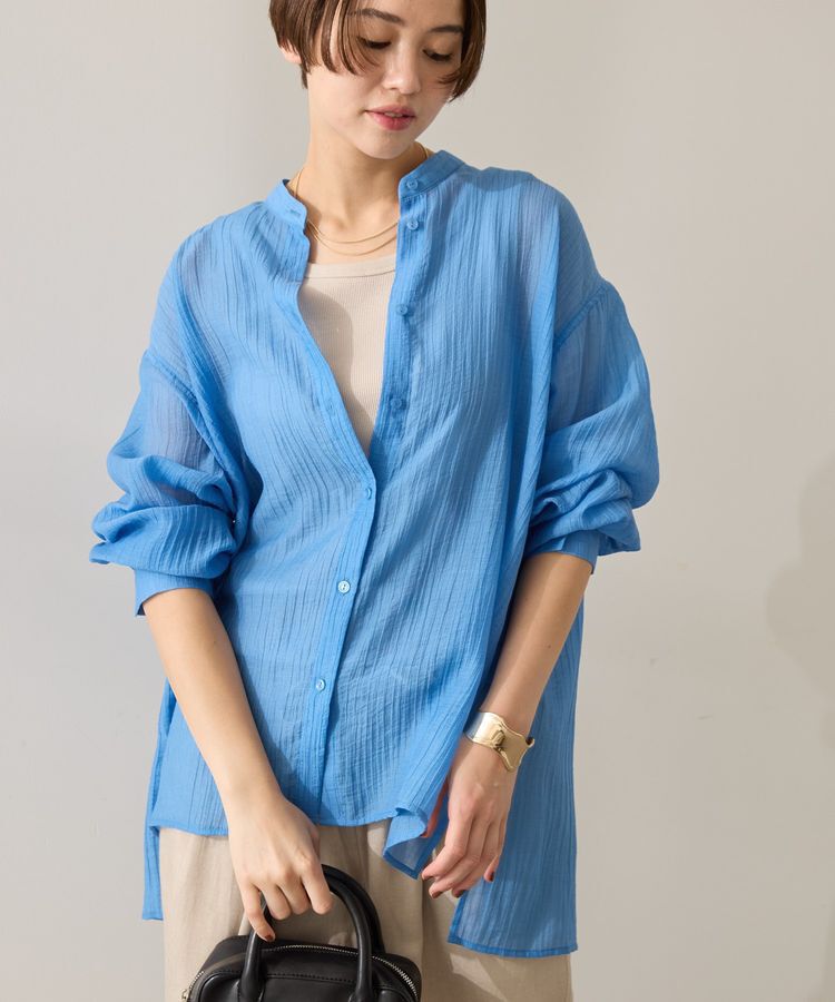 AMERICAN HOLIC「楊柳シアーバンドカラーシャツ」|シャツ・ブラウス|