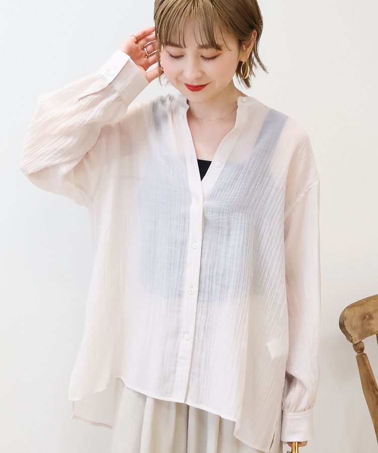 AMERICAN HOLIC「楊柳シアーバンドカラーシャツ」|シャツ・ブラウス|Ecru