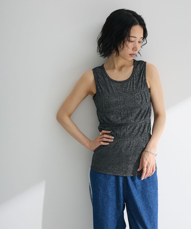 Green Parks「・Petit Fleur シャーリングラメタンクトップ」|キャミソール|