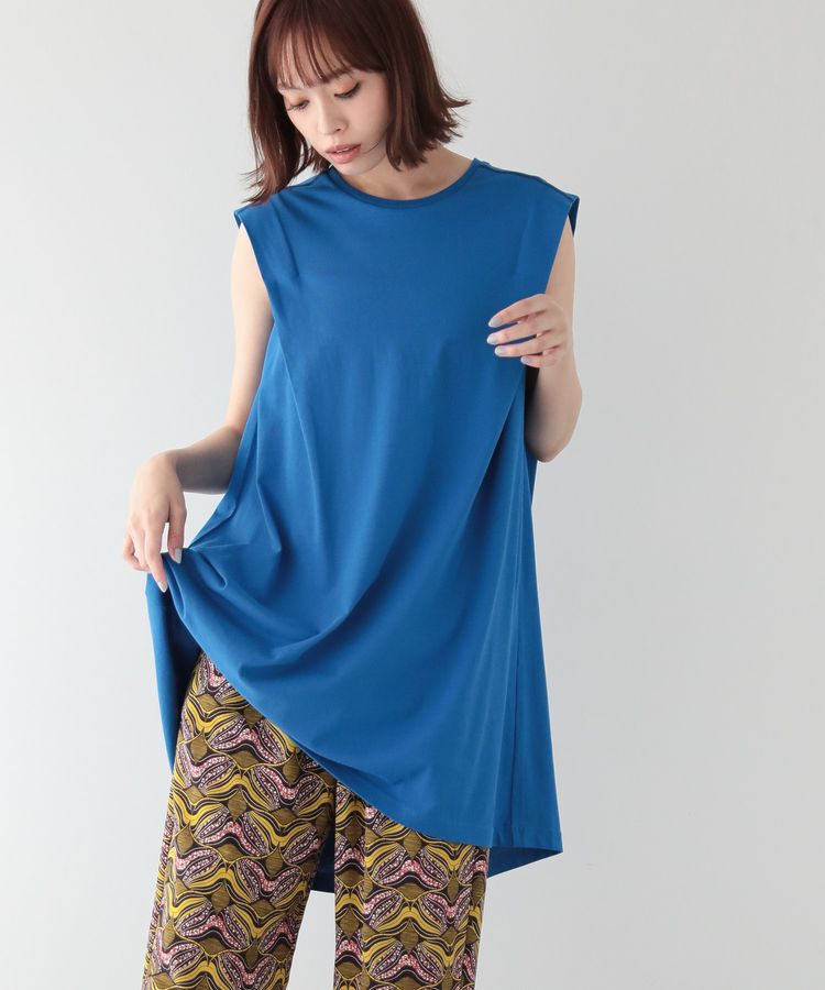 Green Parks「配色ステッチノースリーブチュニック」|チュニック|Blue