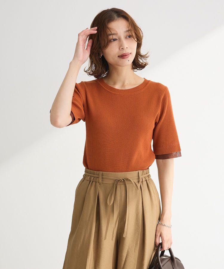 Green Parks「袖レイヤー5分袖ニットプルオーバー」|ニット・セーター|Orange