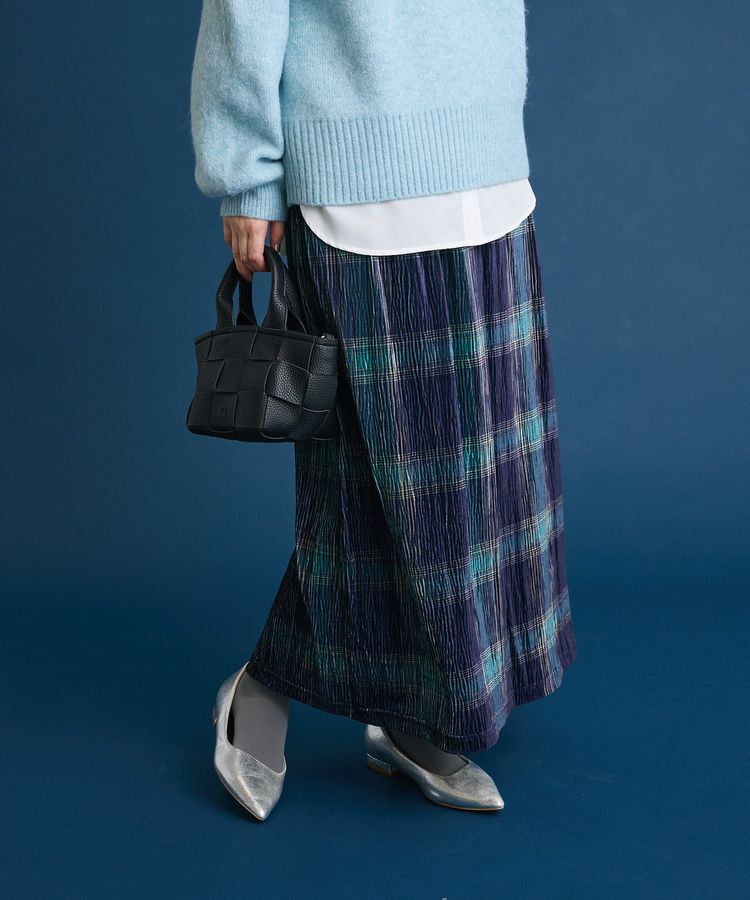 Green Parks「楊柳ベロアチェックIラインスカート」|スカート|Navy