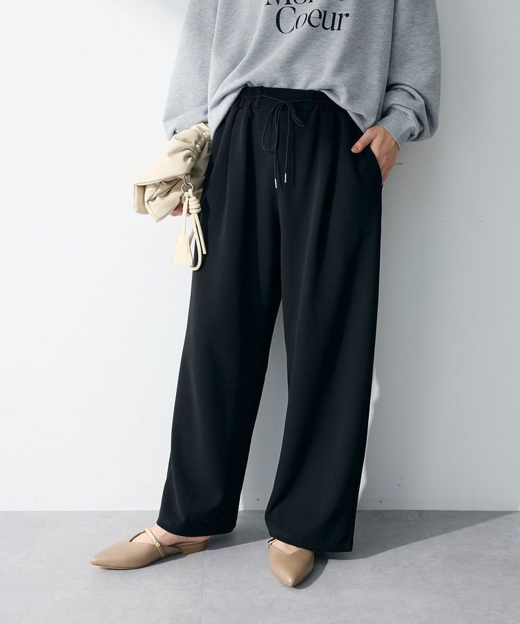 Green Parks「楽ちんリップルワイドパンツ」|その他|Black