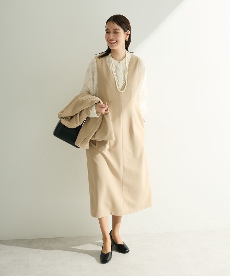 Green Parks「O.洗えてストレッチ Vネックジャンスカ」|ジャンパースカート|